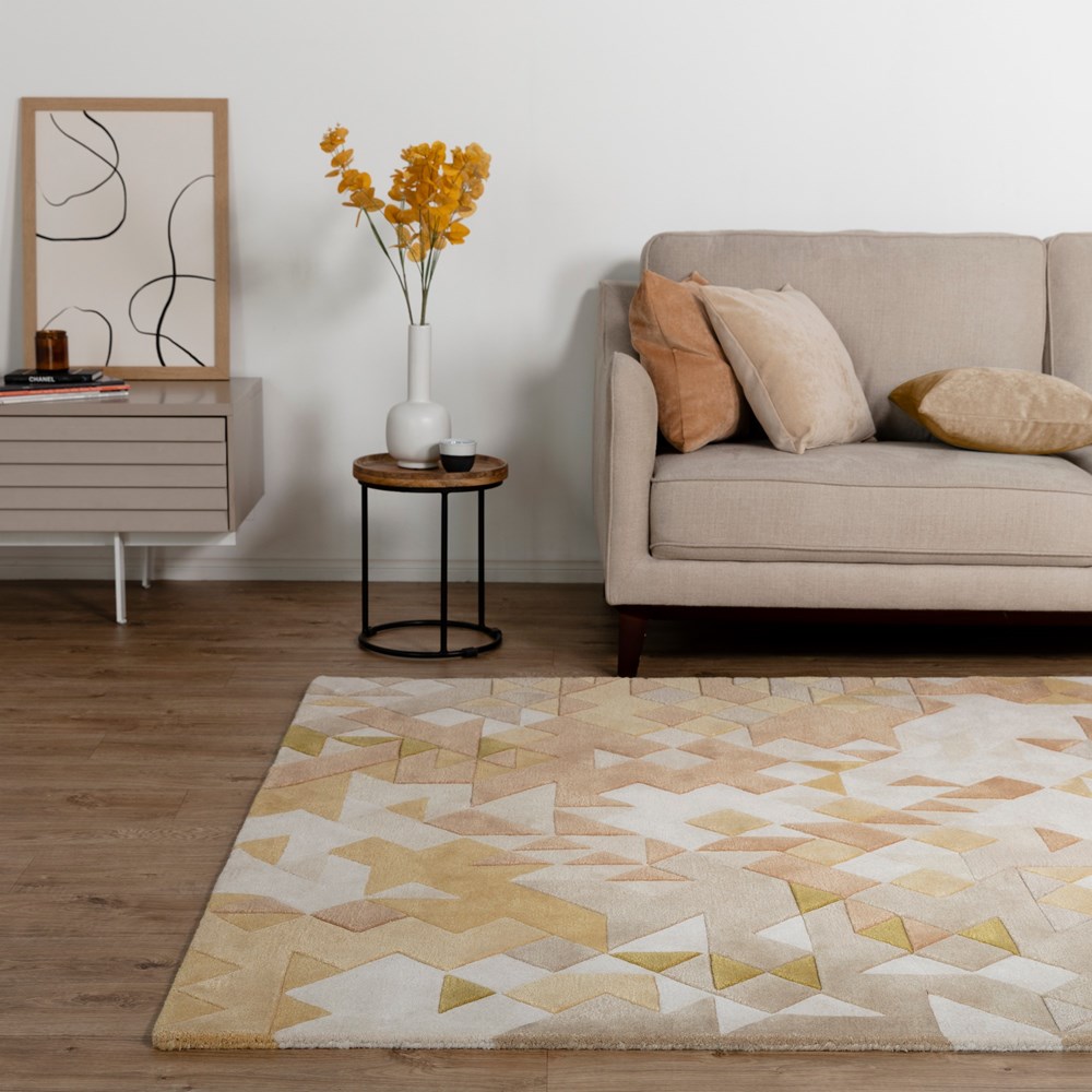 Enigma Modern Carved 3D Wool Rugs in Gold Multi